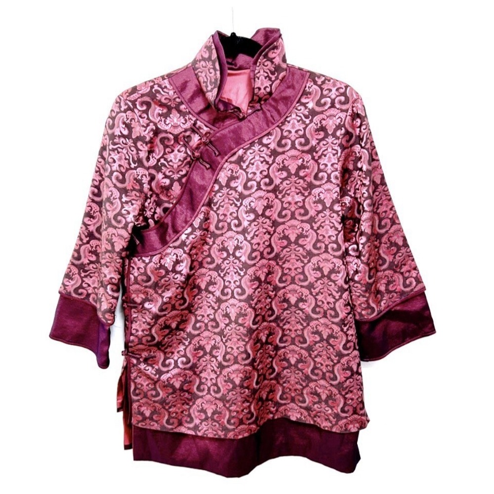 Handmade‎ Pink Brocade Traditional Cheongsam Frog Button Jacket Embroidered Sz M